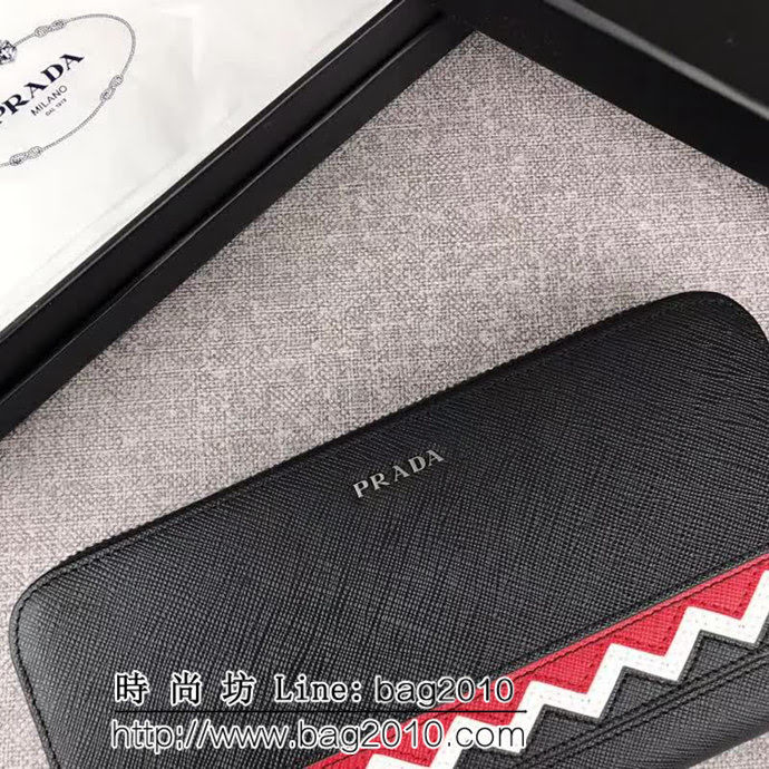 PRADA普拉達 專櫃最新款式 頂級原單十字紋牛皮 男士單拉鏈錢包 2ML317 DD1298